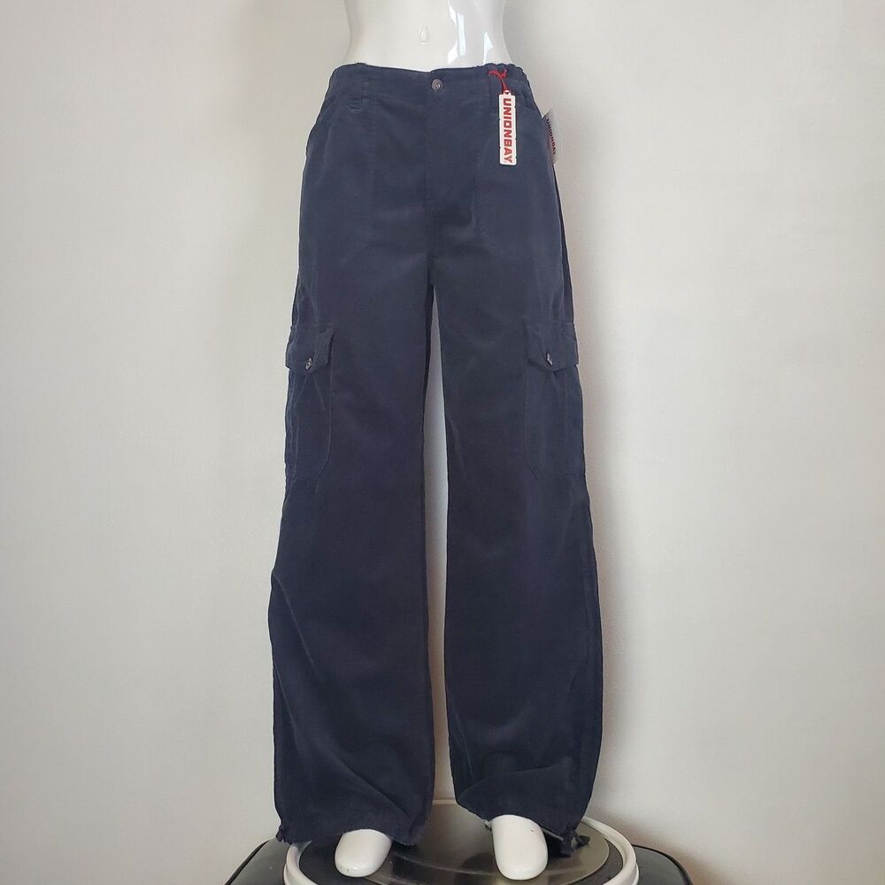 NEW Unionbay Gray Corduroy Low Rise Wide Leg Cargo Pants